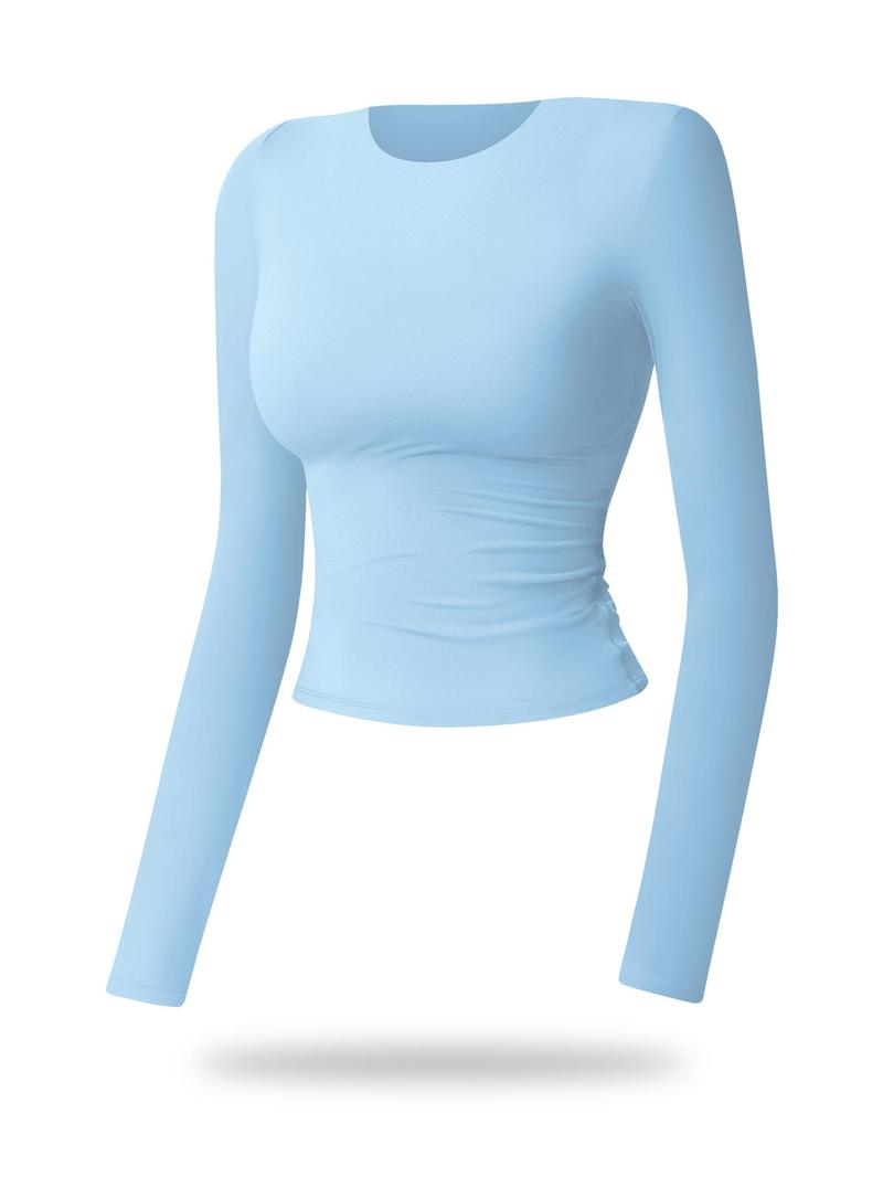 Women's Solid Long Sleeve Sports Tee, Casual Comfy Breathable T-shirt, Athletic Yoga Tops for Yoga Gym Workout Running, Ladies Sportswear for Spring & Fall