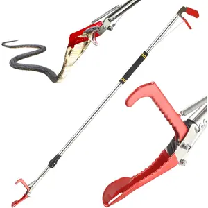 65 Inch Snake Pole Grabber Catcher, Snake Clamping Tool for Safe Snake Handling and Rattlesnake Capture, Made of Stainless Steel Tubing with Sponge Handles, Red