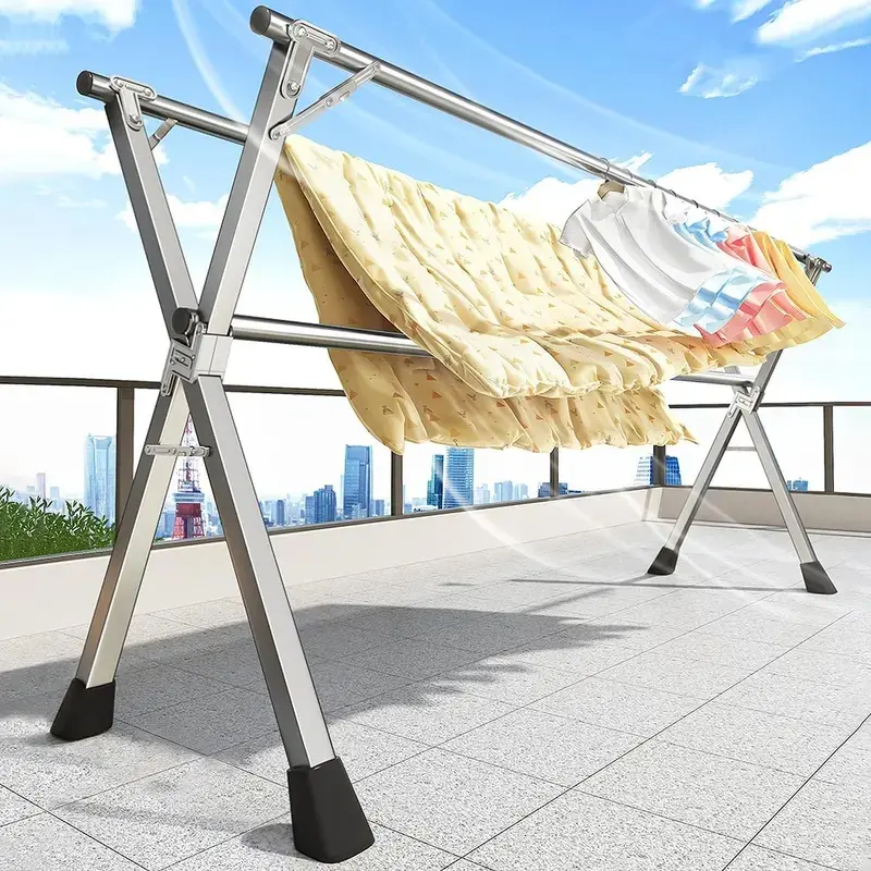 Joybos Foldable Metal Clothes Drying Rack - 63"/79" Heavy Duty Stainless Steel Laundry Station, Space-Saving, Fixed & Extendable, Indoor/Outdoor for Quilts, Sheets, Garments, Dorm & Home Essentials