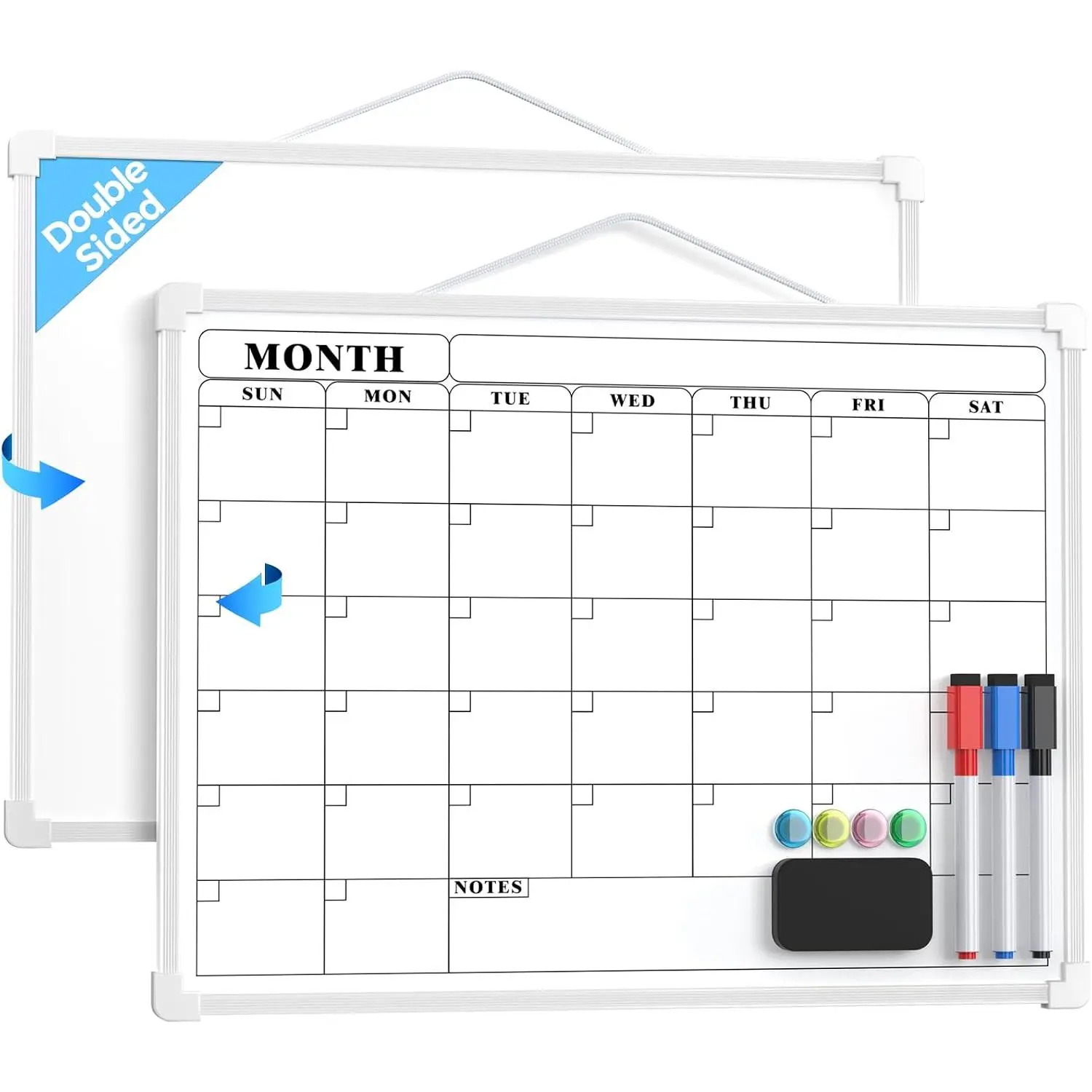 Monthly Calendar Dry Erase Board for Wall, 16"x12", White Frame | Double-Sided,  Small White Board, Portable Whiteboard for Planning, Drawing, Memo, , , Kitchen, Office