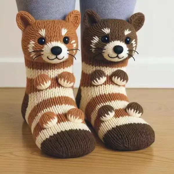 Funny Socks Knit 3D, 3D Knit Animal Socks, Funny Novelty Floor Sock, Winter Warm Thick Funny Animals Sock comfortable low-cut design,Women's,Striped,Thigh,Scarlet,Red,Professional,Sport