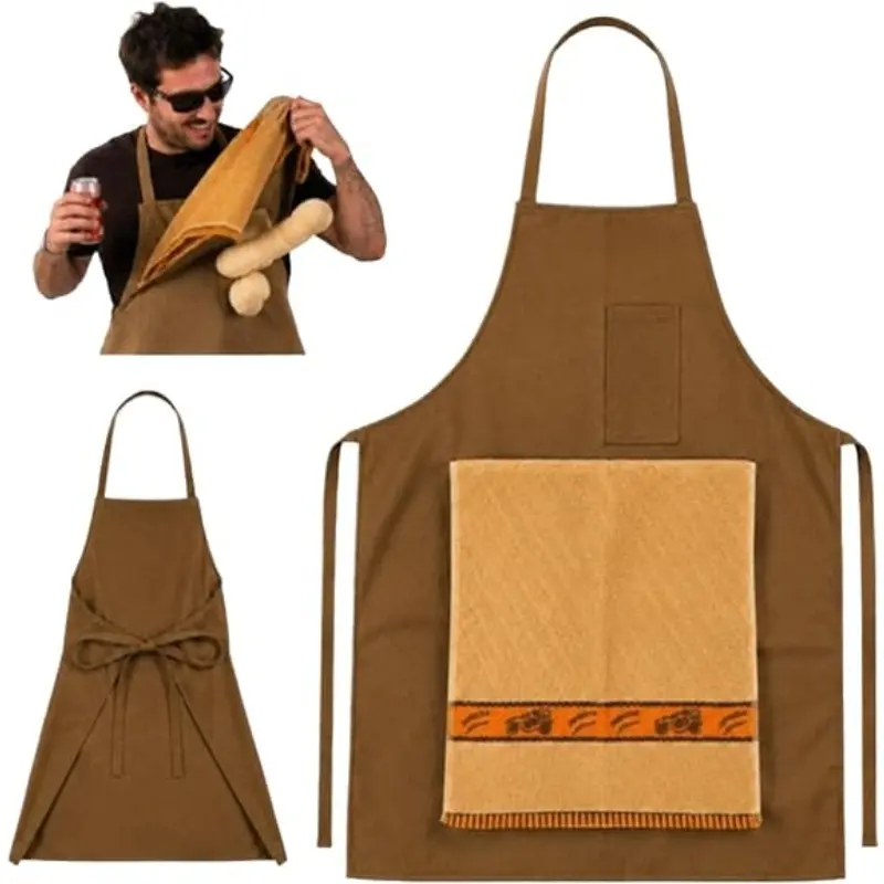 Men's Funny PVC All-Seasons Printed Novelty Cooking Apron with Surprise Hidden Pocket - Aprons with Pockets, Freak Gifts for Him, Birthday Gift Ideas for Father’s Day Kitchen Use