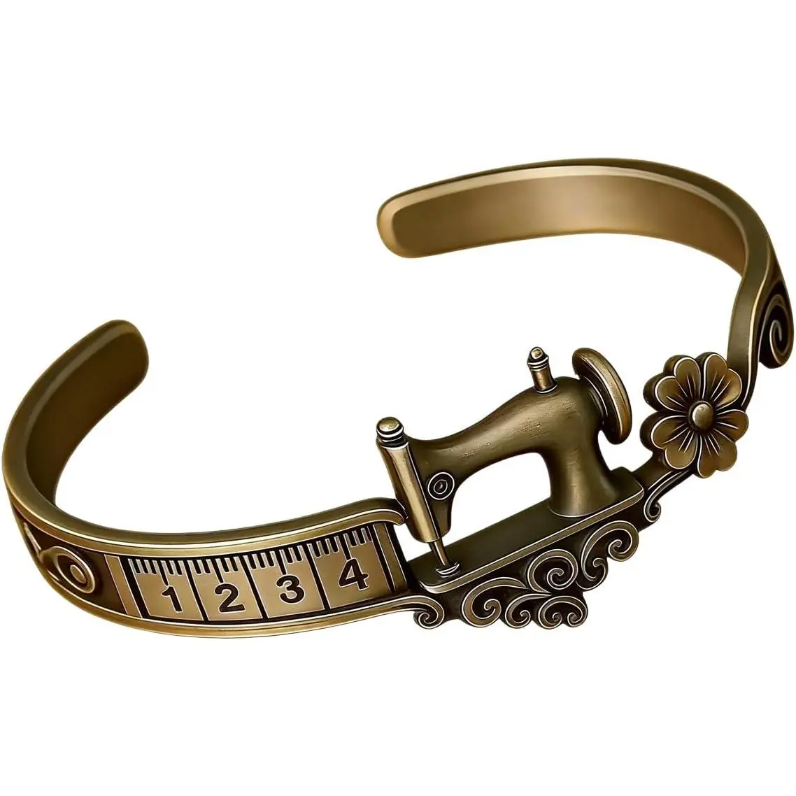 Sewing Machine Themed Bangle Bracelet for Women  Sewing Charms Machine Open Bracelet Measuring Tape Detail Creative Artisan   for Sewing Lovers Mother's Day Accessories