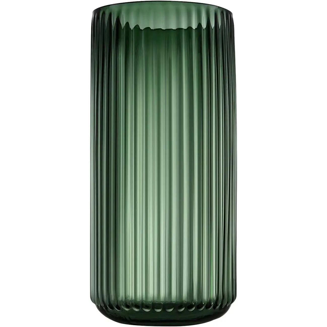 Large Cylinder Ribbed Green Glass Flower Vase for Farmhouse Dining Table Centerpieces Decor