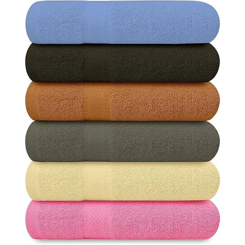 Premium 100% Cotton Ultra-Absorbent Reusable Unisex Bath Towel Set - 6-Pack 27x54in Body Towels, Breathable, Lightweight, Thin, Drapable Multi-Color Bathroom Essentials