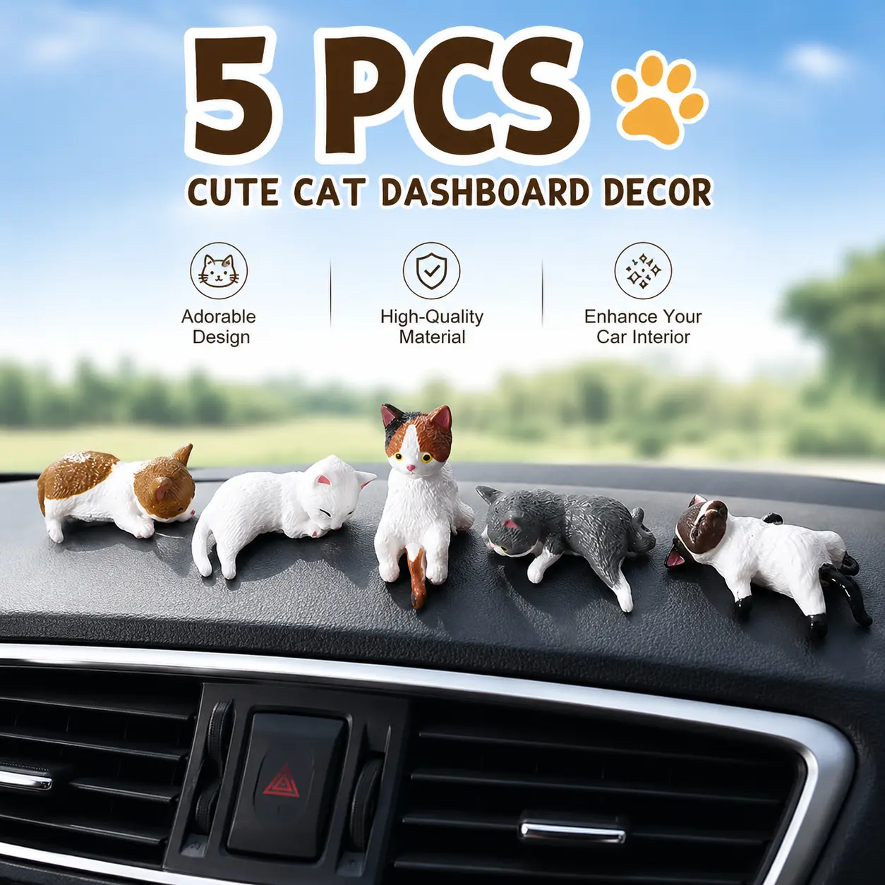 5 PCS Mini Resin Cat Desk Figurines, Multi-Pose Cute Cartoon Kitty Decorative Piece, Aesthetic Room Decor, Room Accessories, Office Stationery Accessory, Miniature Things Gift for-YY1