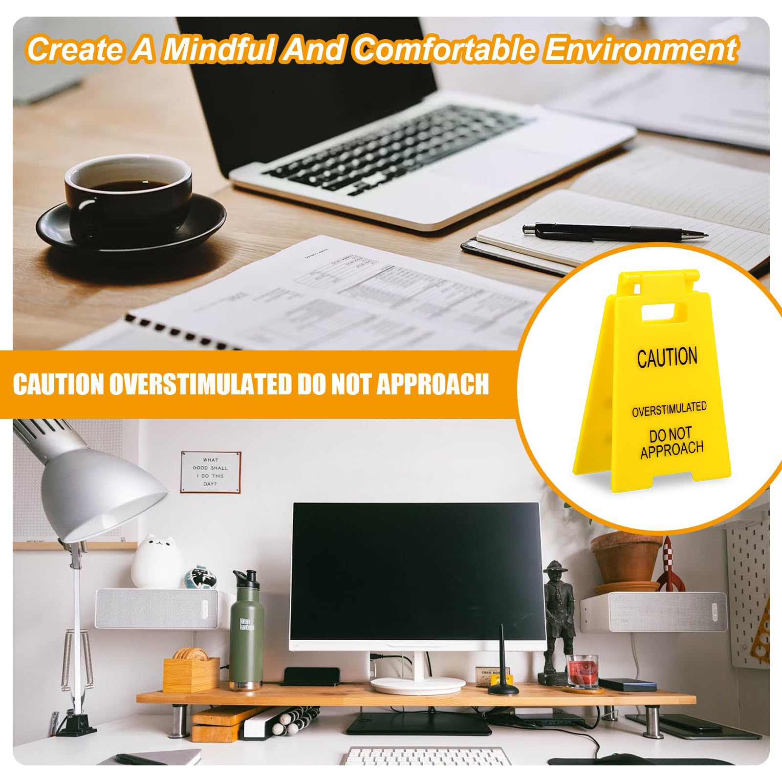 Caution Overstimulated Desk Sign, 3D Printed Funny Warning Sign, Home Office Decor Gag Gift for Coworker Teammate Employee