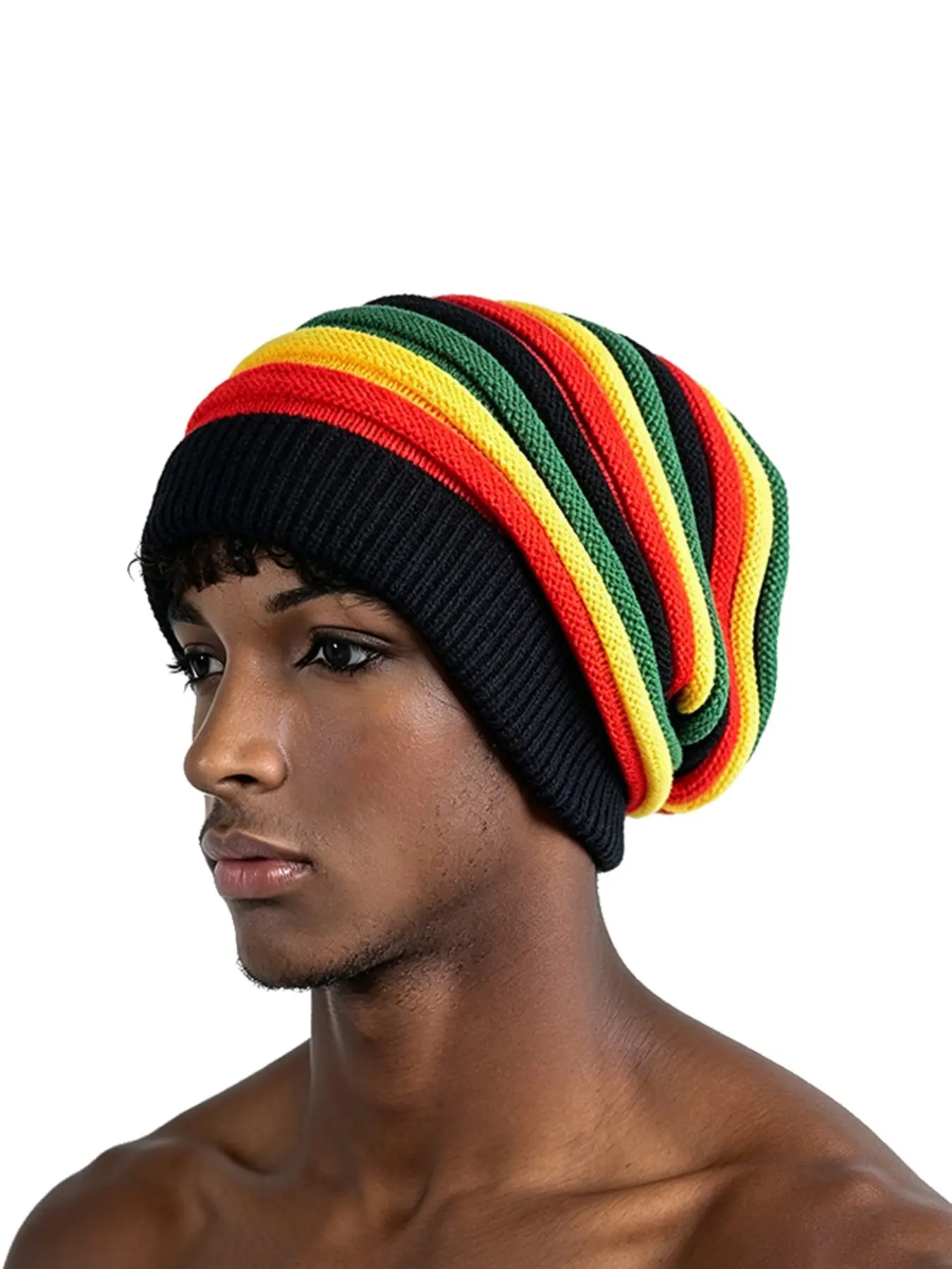 Jamaica Warm Knit Hat, Blue Striped Beanie, Slip-On Headwear, Cozy Winter Accessory, 1pcs