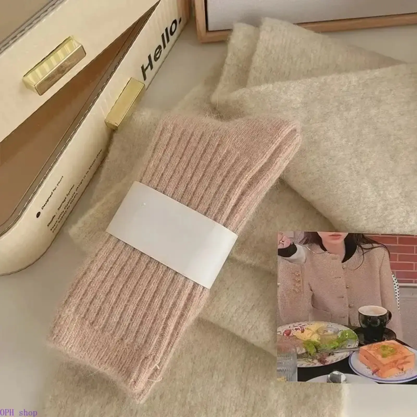 Women's Thick Warm Harajuku Vibes Cashmere Wool Socks - 4 Pairs (White+Purple+Pink+Gray), 1 Size (35-42), Middle Tube Height, Minimalist Solid Color Thermal Hosiery for Winter Daily Casual Outfits