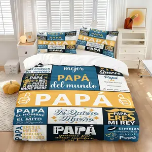 2/3Pcs Spanish Papa Quote Patchwork Print Duvet Cover Set, Latino Father Typography Comforter Cover, Dad Themed Bedding Set with Pillowcases, No Filler, Father's Day Gift For Dad Bedroom Decor