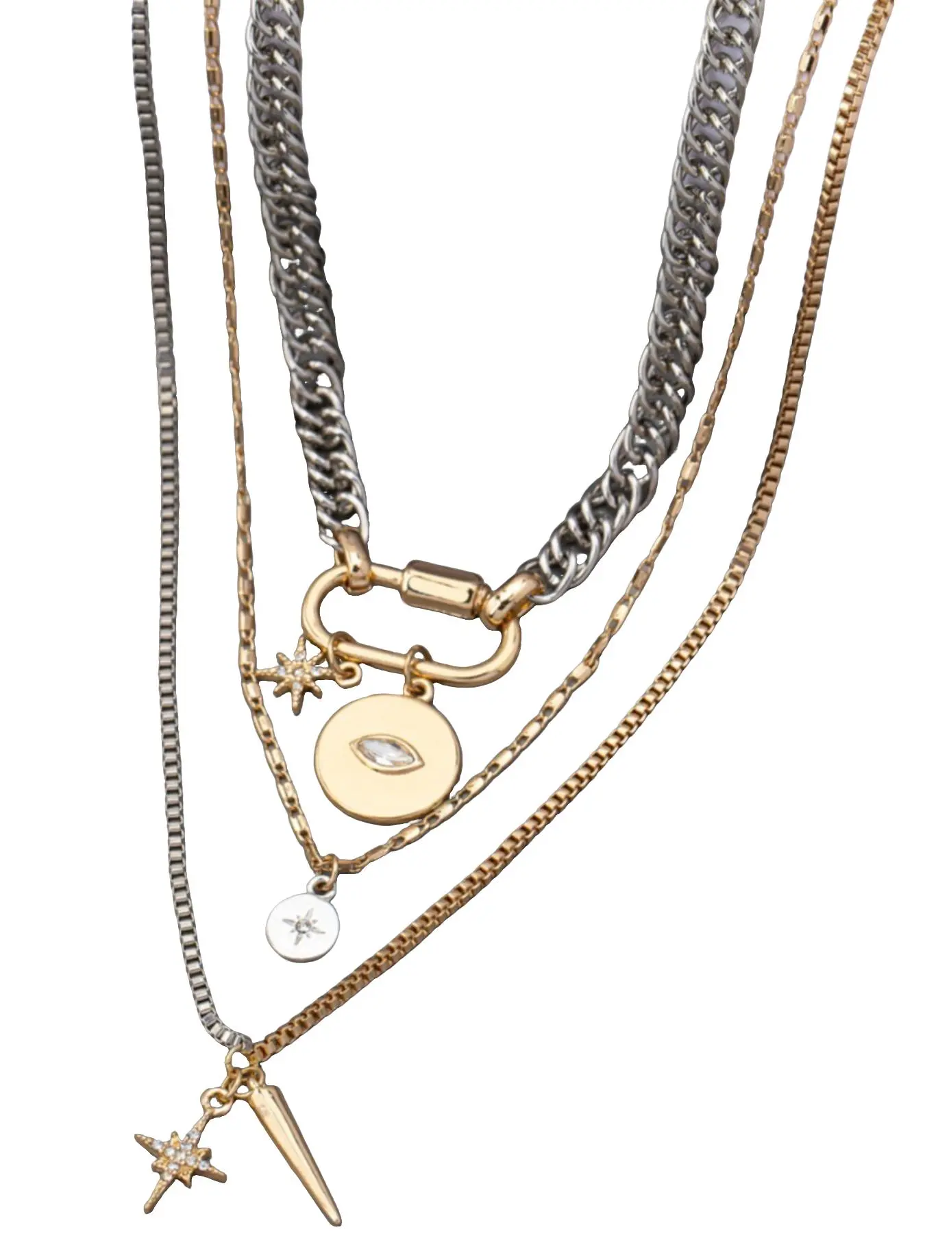Metallic Two-Tone Layered Necklace, Shining Necklace, Bold Eye Pendant, Boho Style, All-Season Fashion, Perfect for Back-To-School, Teacher's Day, Halloween Gift