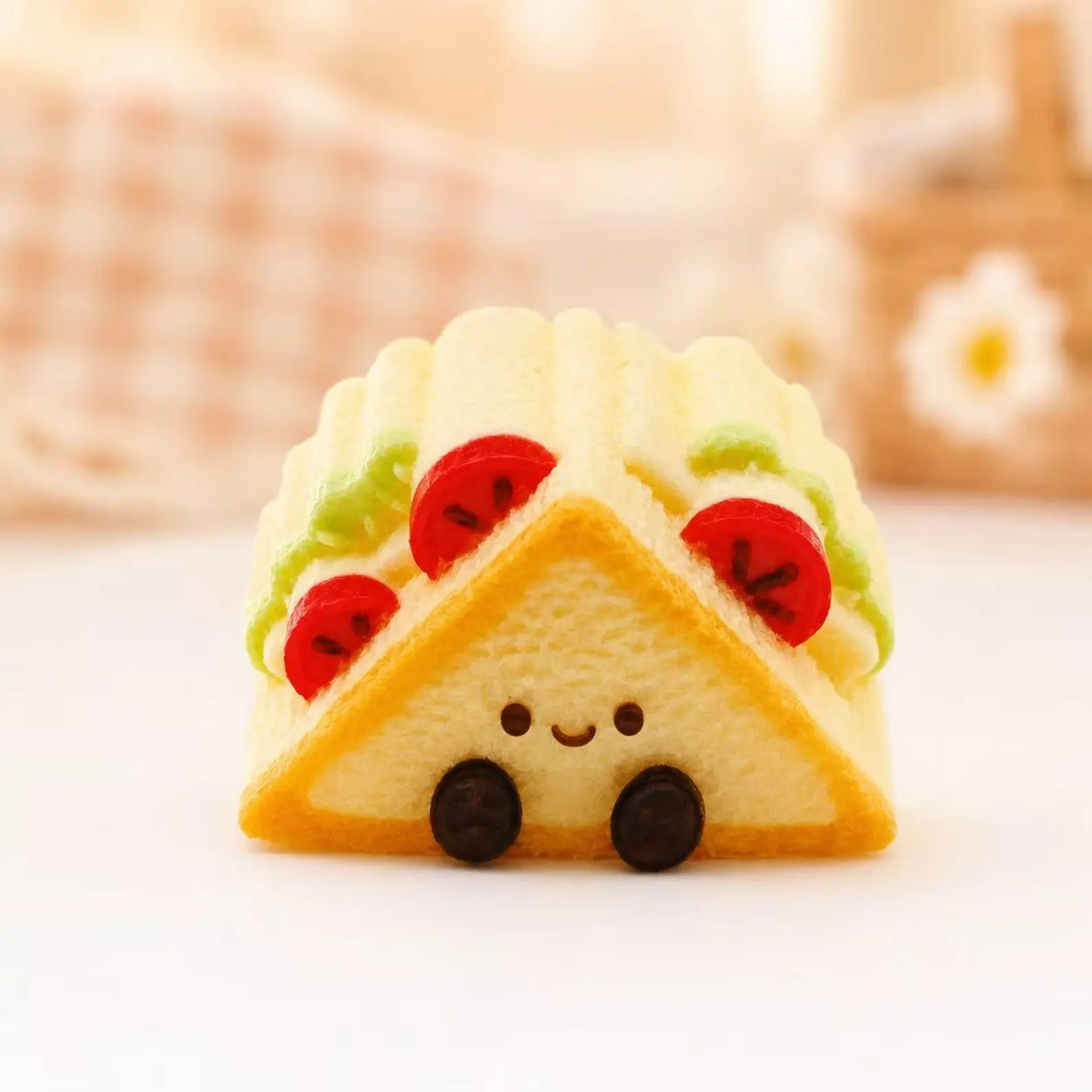 BPA-Free Kawaii Food Character Mini Taba Silicone Squishy - Handmade Stress Relief Toy, Unisex Anime Manga Desk Decoration, Collectibles with Sandwich Burger Croissant Birthday Cake Cherry Cake Shrimp Tempura Designs for Cute Gifts