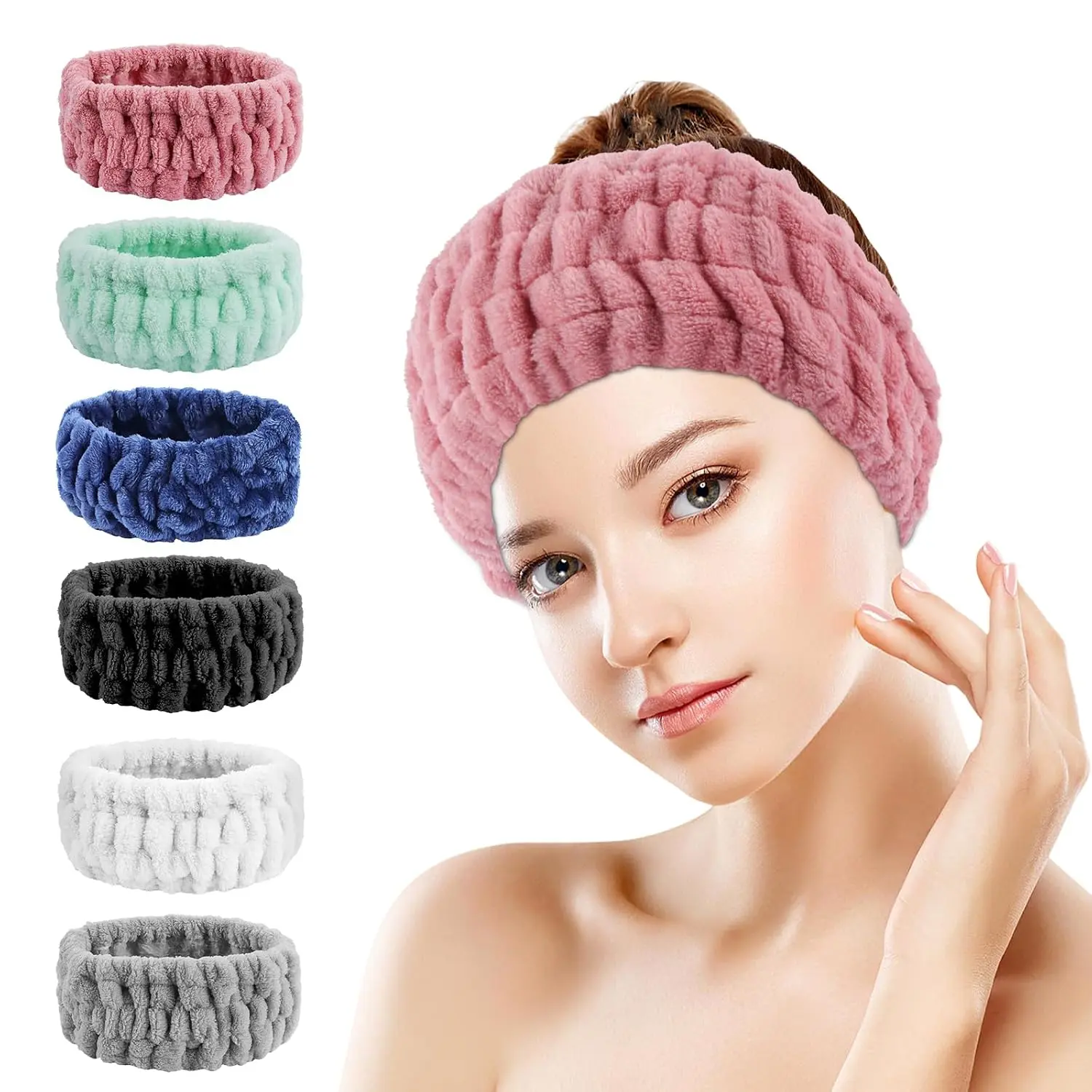 Non-Slip 6 count Terry  Headbands for Women | Soft Terry Cloth, Absorbent, Non-Slip, Elastic, for  Washing & Makeup, 6 Colors, 13.78 Inch, Machine Washable
