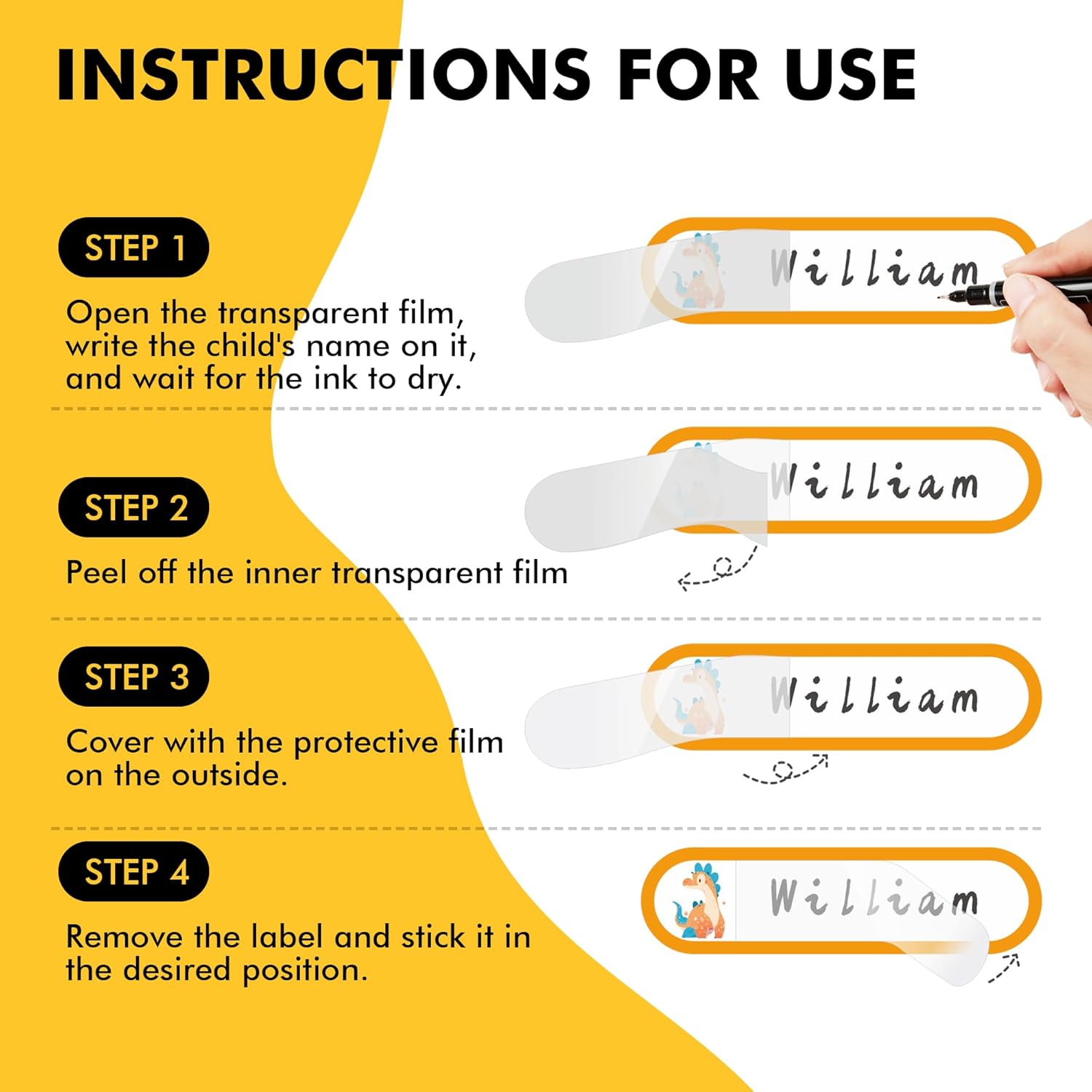 Name Tag Stickers for , Self-Laminating, Write-On   Bottle Labels, Dishwasher Safe,  Labels, Assorted Sizes & Colors, Pack of 64