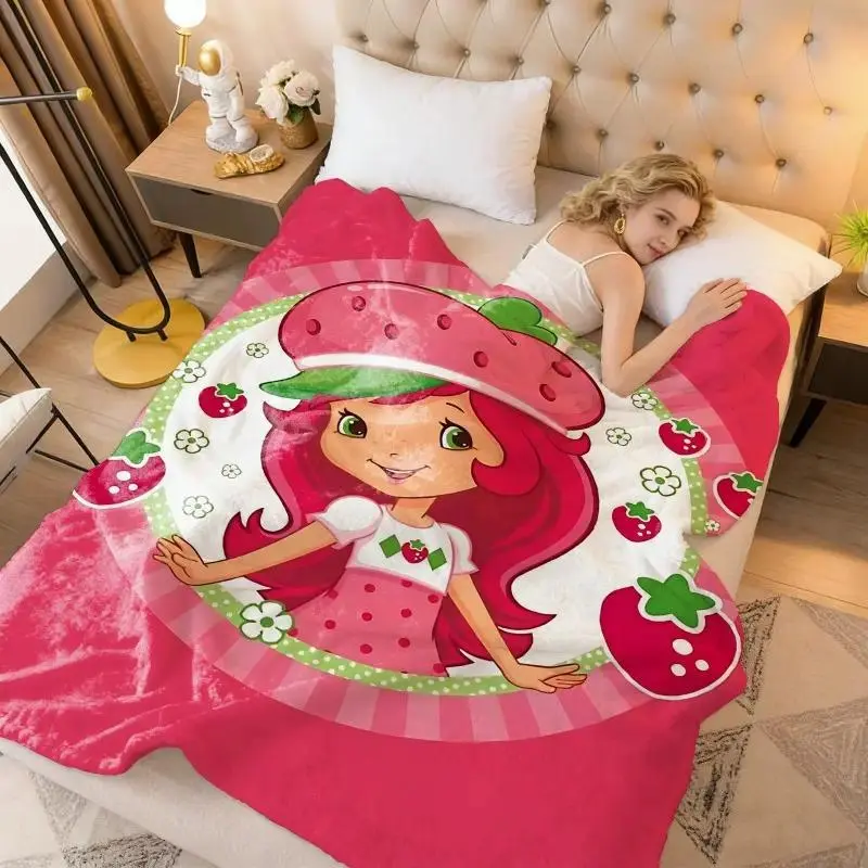 Oversized Winter Microfiber Fleece Knee Throw Blanket, cooling blankets cooling blanket blankets quince bedding, Food Themed Strawberry Fruit Patchwork Print Lightweight Soft Elastic Breathable Bedding Bed Sofa Decor Gift
