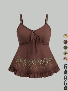 women's floral embroidery cami top, casual boho chic sleeveless top for beach holiday vacation, ladies clothes for all seasons, summer tops, womenswear, peplum tops