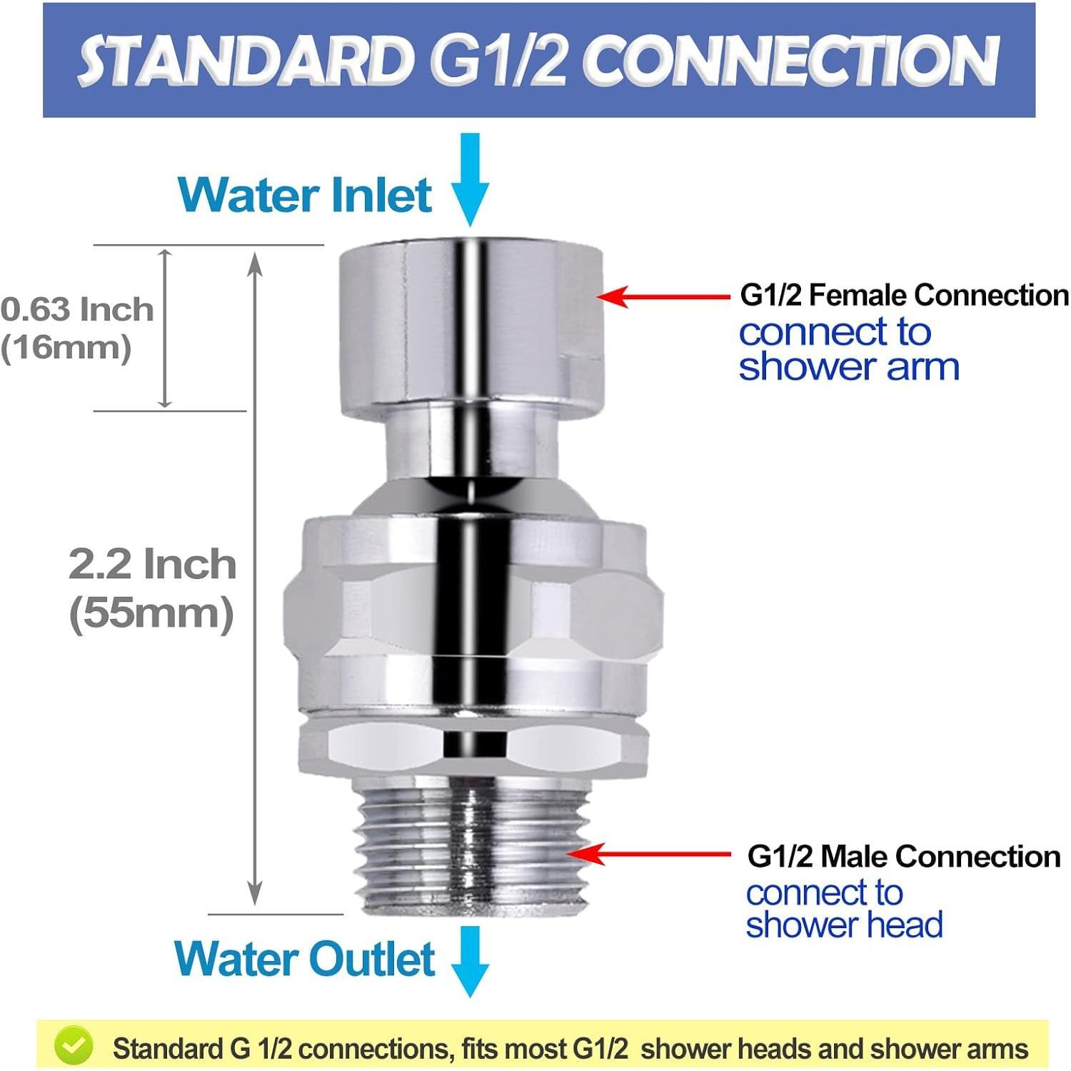 Shower Swivel Ball Adapter Brass Adjustable Shower Arm Connector Universal Showering Component Shower Arm Extension, Polished Chrome Shower Swivel Ball Adapter Brass Adjustable Shower Arm Connector Universal Showering Component Shower Arm Extension, Polished Chrome