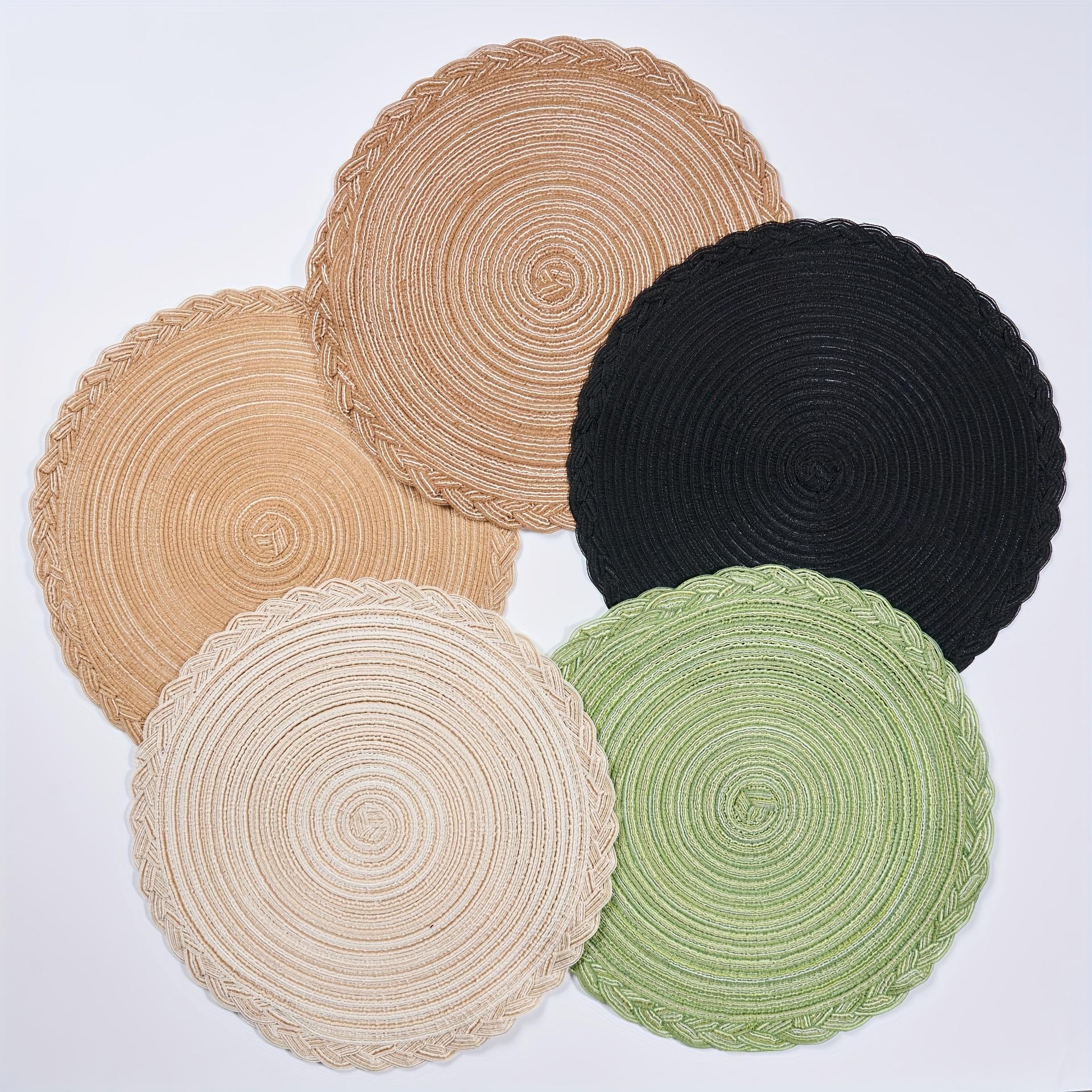 4/6/12pcs Round Woven Placemats with Lace Trim, 29.97 cm - Solid Color Options, Retro Style Kitchen Table Decor Mats for Bowls & Cups, Non-Slip Pads Suitable for Holiday Gatherings, Birthday Parties, Wedding Dinners, and Home Décor