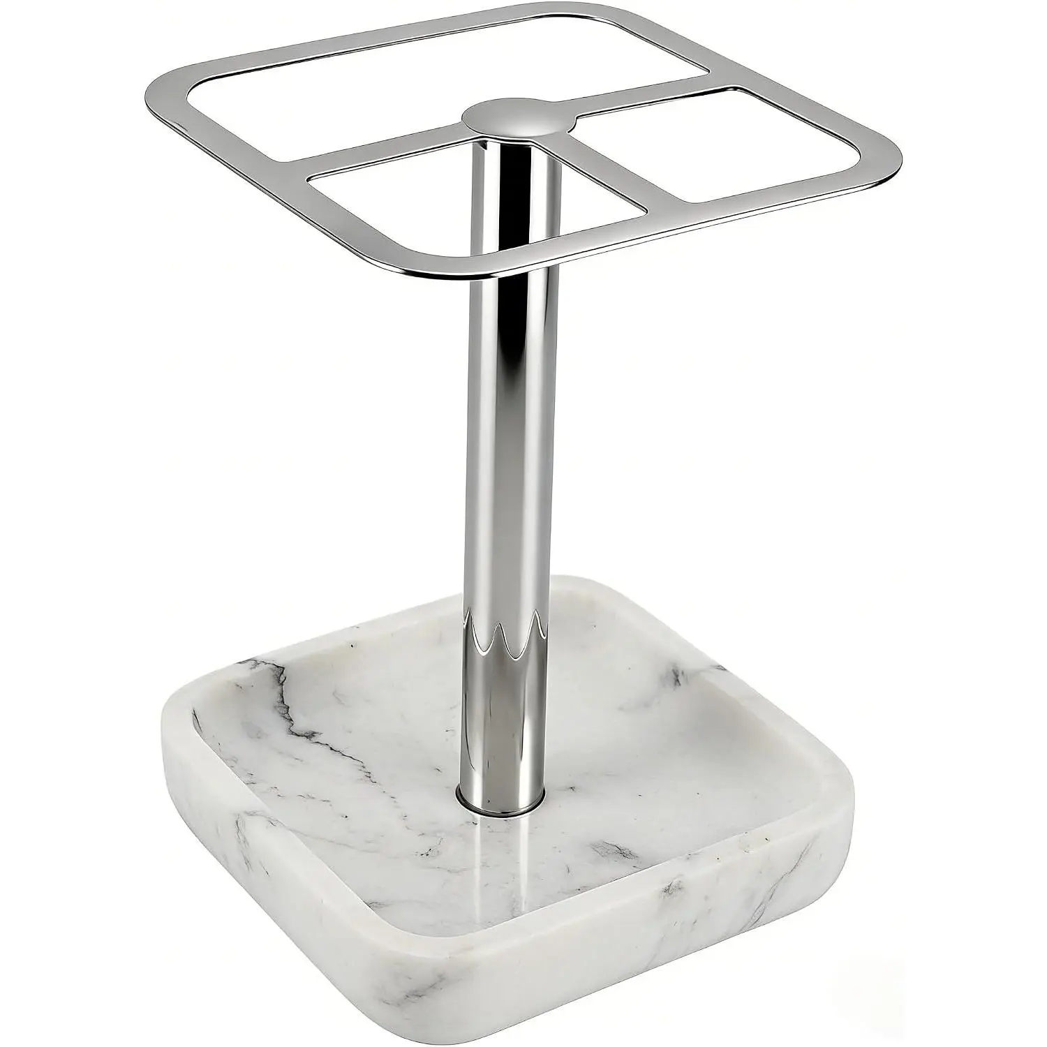 Stainless Steel Toothbrush Holder with Marble Base 3 Section Organizer for Electric Toothbrush Toothpaste, Bathroom Countertop Stand Silver