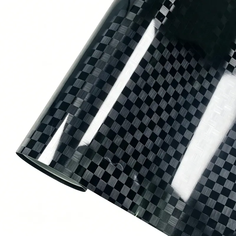 Premium PET Black Grid Checkered Carbon Fiber Vinyl Wrap Film With Air Release Self Adhesive DIY Car Motorcycle Bicycle Sticker Decal Automotive Decals Car Wraps