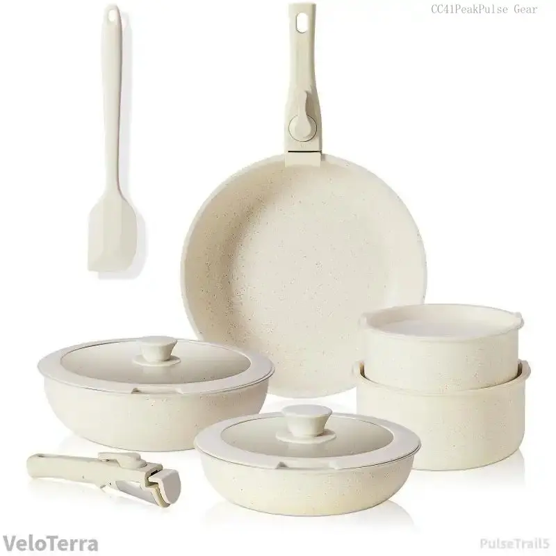 [Deal]12-Piece Nonstick Pots and Pans Set - Kitchen Cookware with Removable Handles - Ideal for Home Cooking, Cream WhiteVeloTerraPulseTrail5AAGlamGrotto33CC41PeakPulse Gear