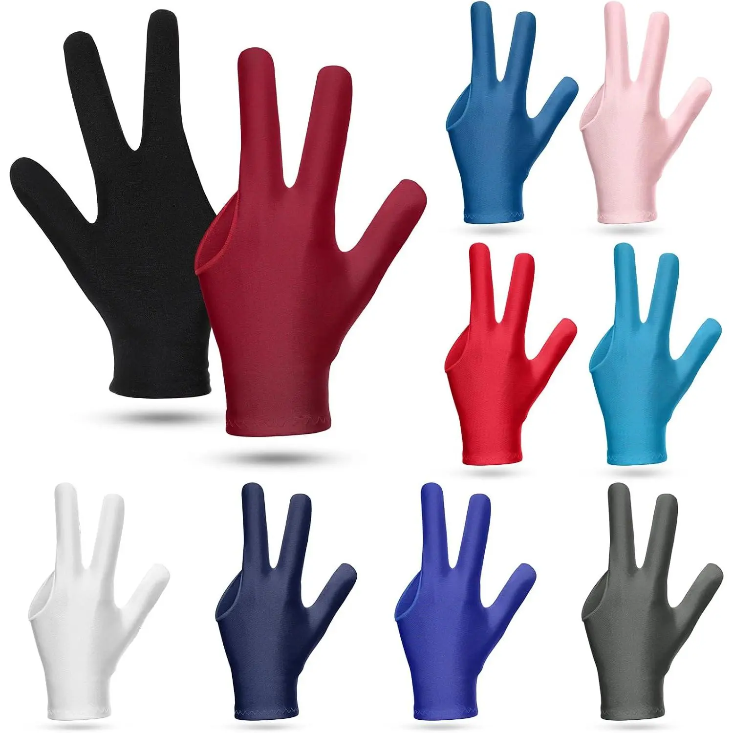 10 count Three Fingers Billiard Gloves  Breathable Elastic Cue  Pool Gloves for Women or Men Left and Right Hand