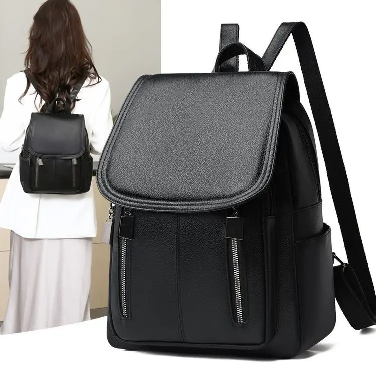 Women's Chic PU Leather Backpack, Plain Korean Style with Buckle Closure, Lightweight for School, Daily Use, and Commuting, Backpacks For School, Daypack, Casual, Chic Cute, Travel Daypack, Urban Backpack