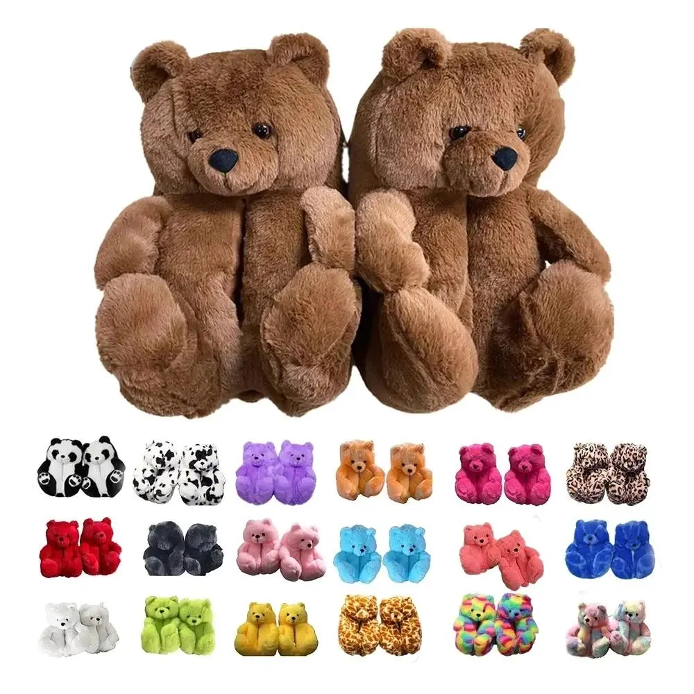 YanQing New Fashion Bear Plush Slippers Women Men House Animals Soft Shoes Christmas Slipper Adults Indoor Shoes Gifts