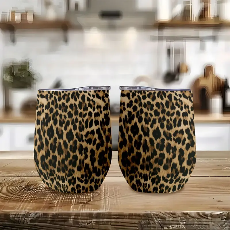1 PC 12 Oz Coffee Cup and Mug, Stainless Steel Material, Leak-Proof Design, Perfect Gift Choice, Fashionable and Durable Leopard Print, Coffee Cup Tumbler