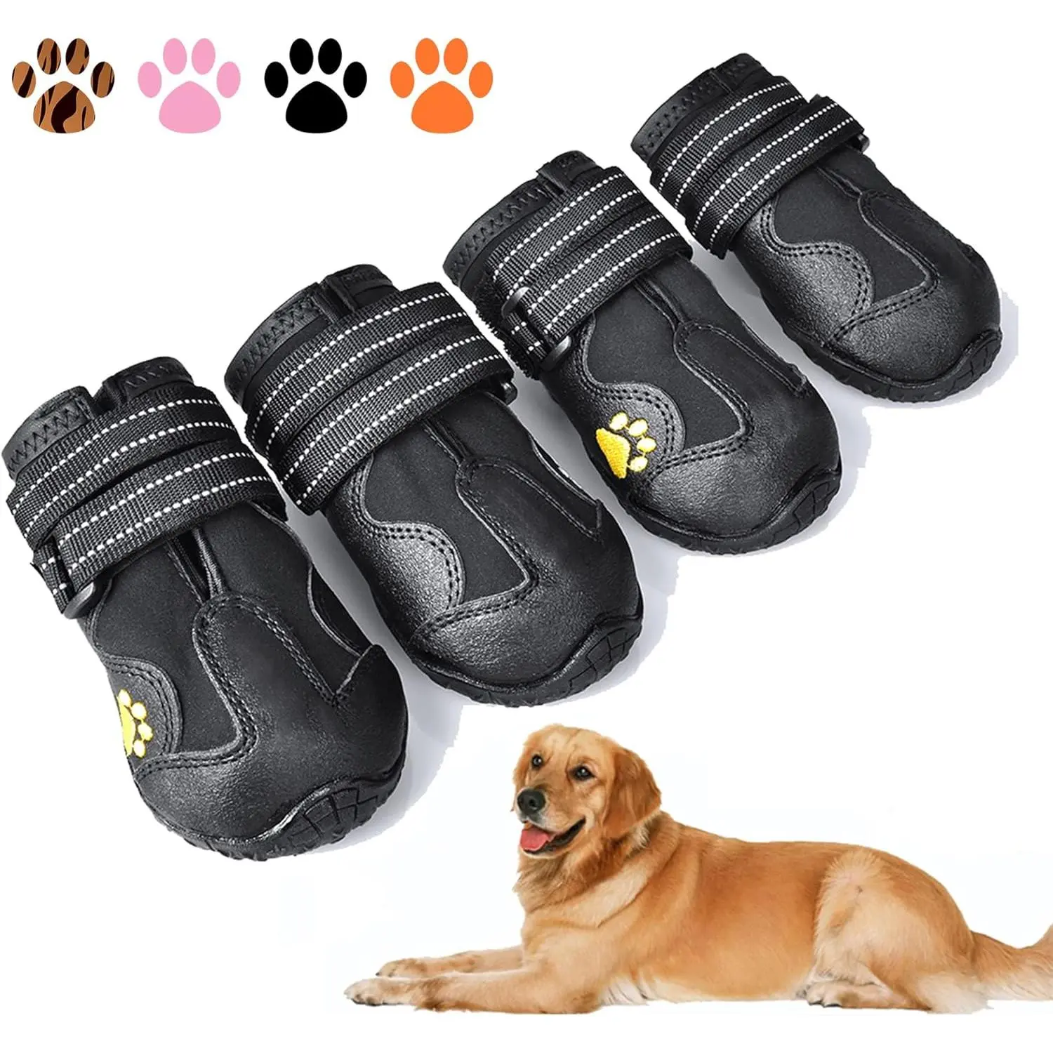 Dog Boots, Waterproof Dog Shoes, Dog Booties with Reflective Rugged Anti-Slip Sole and Skid-Proof, Outdoor Dog Shoes for Medium to Large Dogs 4Pcs-Size6