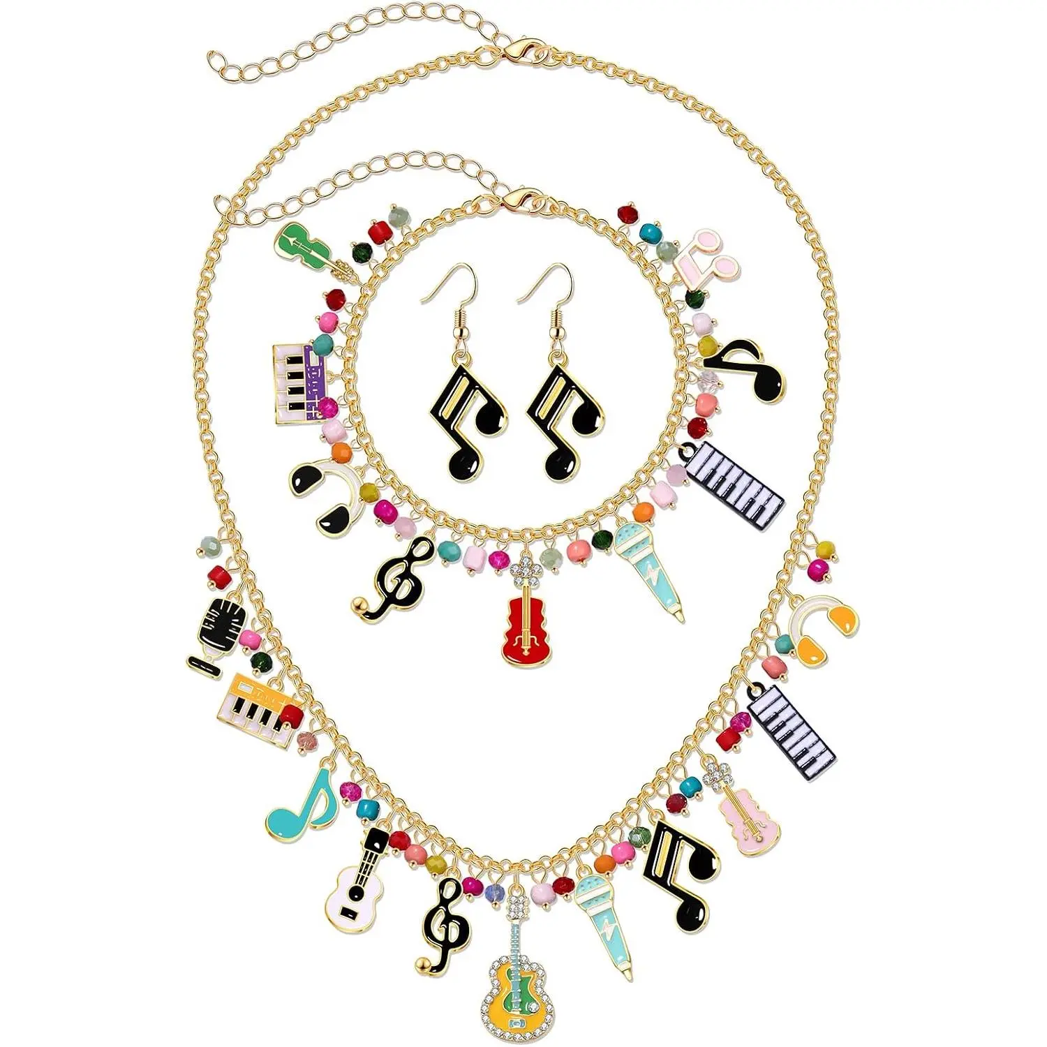 Earrings Necklace Bracelet  Set Fun  Theme Piano Guitar Violin Charm Necklace Bracelet   Note Earrings  Teacher Musician