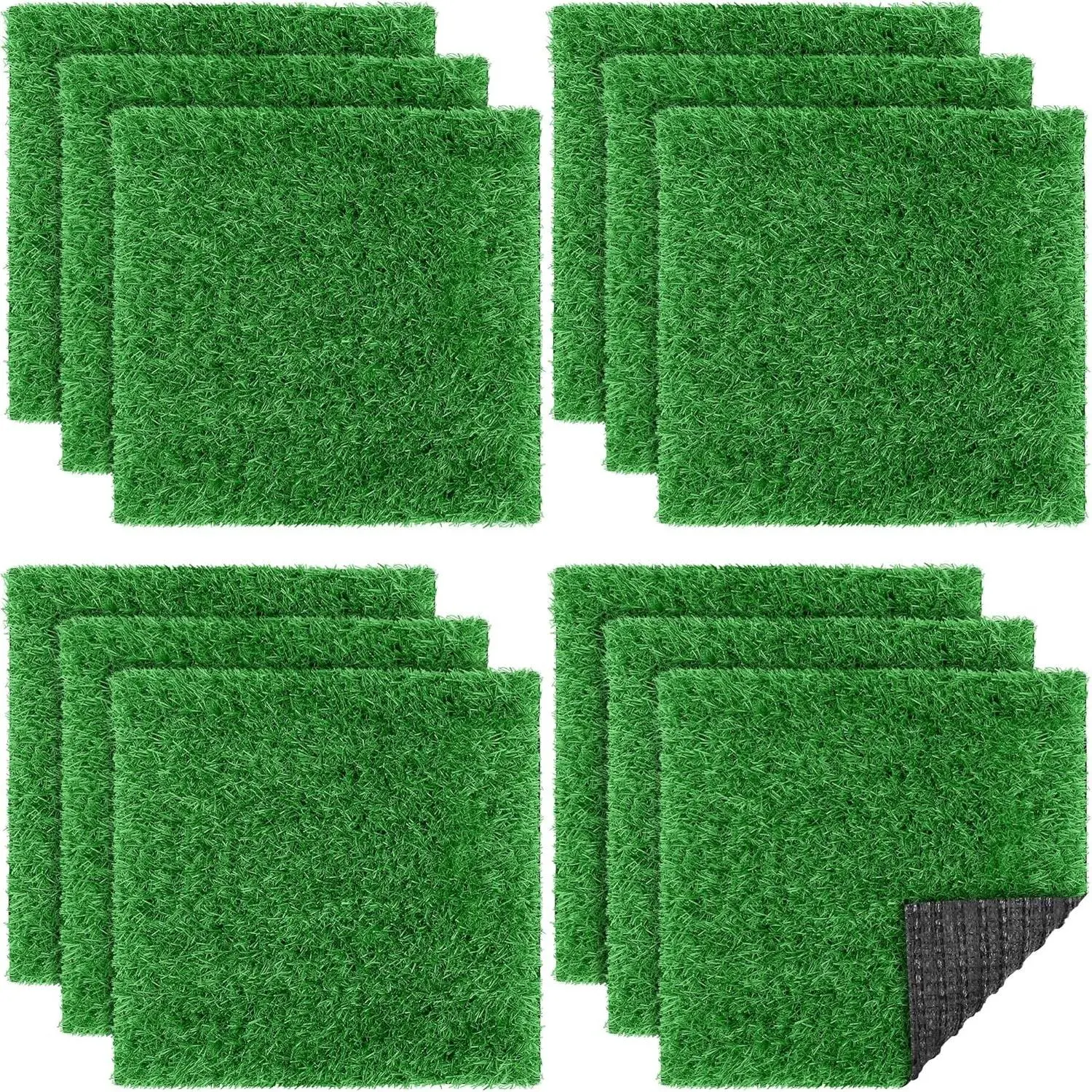 12 Pcs Artificial Grass Mat, 12 x 12 Inch Synthetic Turf Squares | Spring Grass Color, Realistic Appearance, Drainage Holes, Easy DIY, Indoor Outdoor Use, Patio Balcony Decor