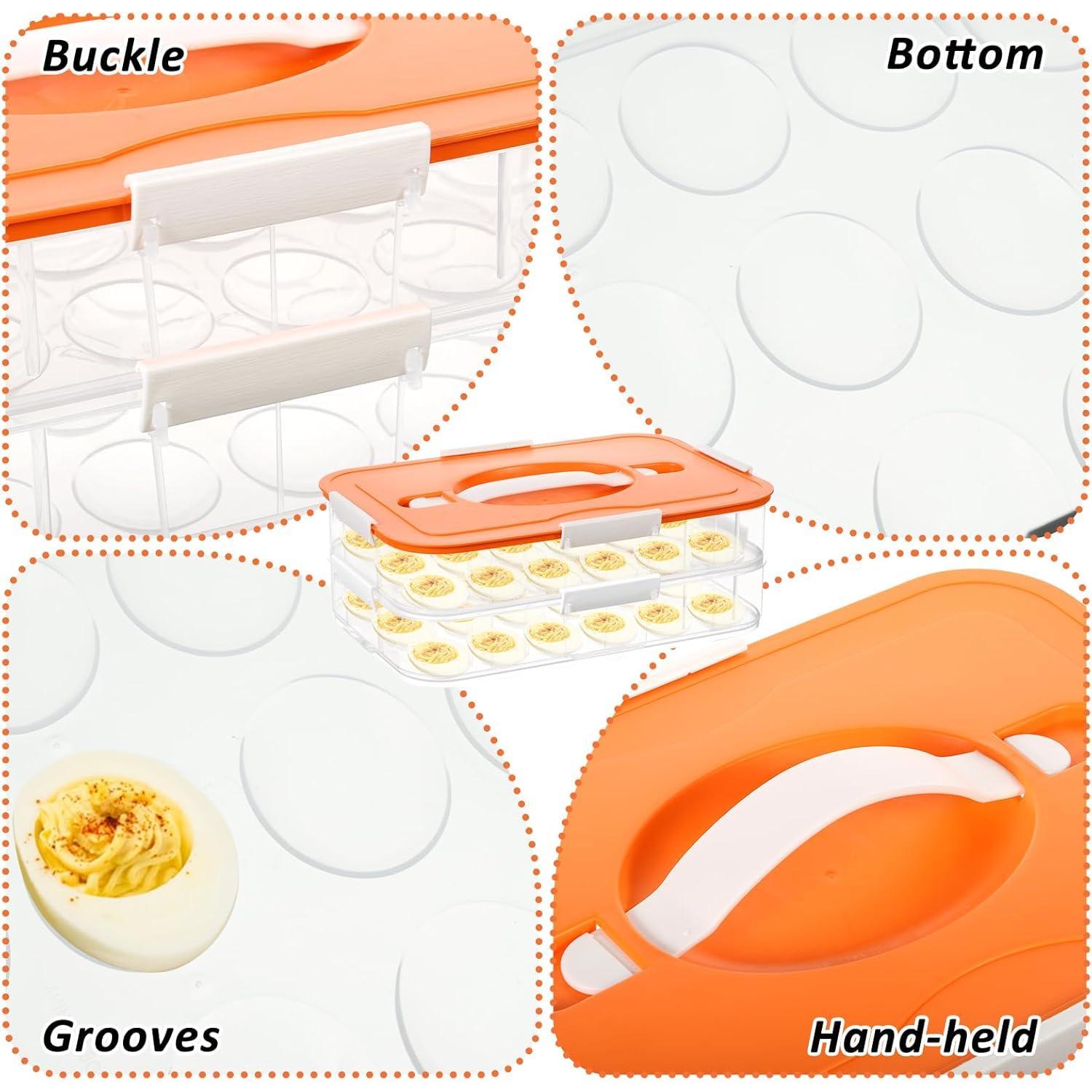 2-Layer Deviled Egg Containers with Lid, 36 Slots Plastic Detachable Egg Tray Carrier with Handle, Clear Eggs Storage Box Portable Eggs Holder for Easter Party  Kitchen Refrigerator Supplies