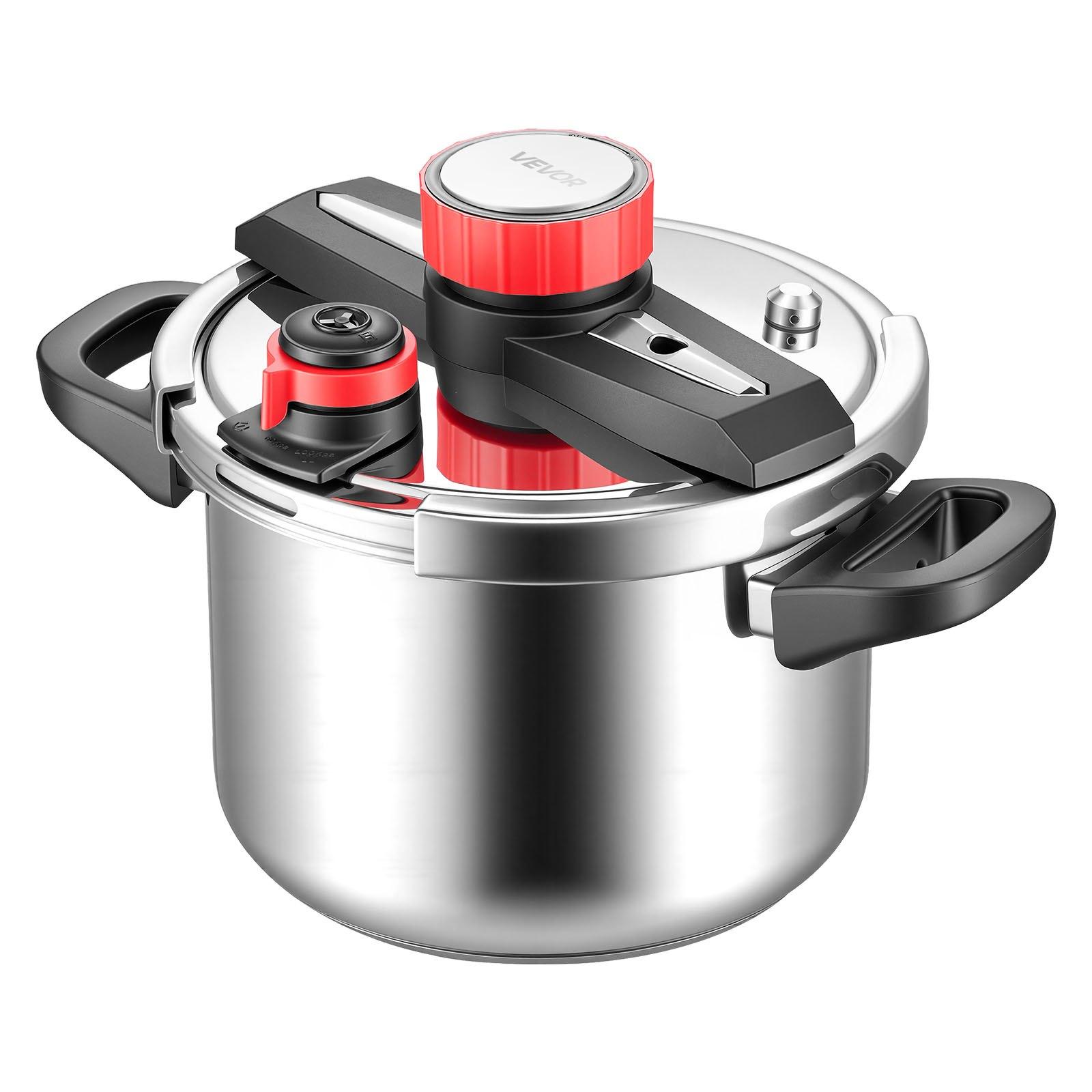VEVOR Pressure Cooker, 6.3Qt Pressure Cooker Stainless Steel, Pressures Canner with Steaming Rack, Tempered Glass Lid, Three Pressures Settings for Meat, Beans, Rice, Soup, Sauces, Cook up to 100 kPa