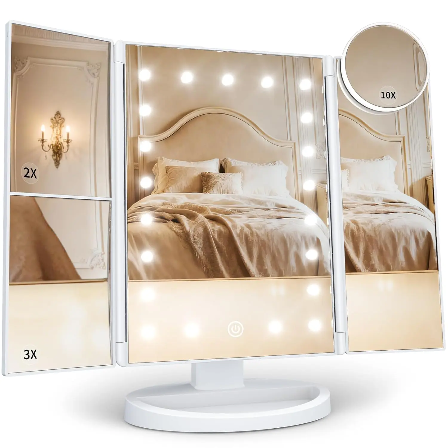 Makeup Mirror, Mirror with Lights, 2X/3X/10X Magnification,, Trifold, Dual Supply, for, Wife, Mom, Girls,Dorm Room