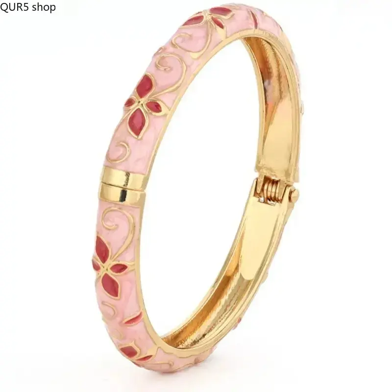 2026 Women Vintage Enamel Flower Open Cuff Bangle, Colorful Four-Leaf Clover Pattern Lightweight Stackable Bracelet, Elegant Costume Jewelry, Versatile Fashion Accessory for Daily Casual Wear, Dating and Party Outfit Matching
