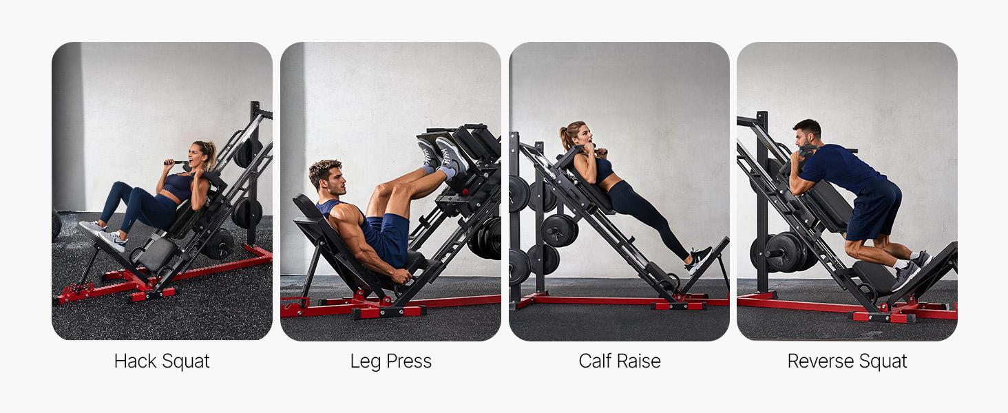 VEVOR Leg Press Hack Squat Machine, Adjustable Leg Press Combo with Linear Bearing and Weight Storage, Lower Body Special for Home Gym, Leg Exercise Equipment for Quads, Hamstring, Glutes, Calve