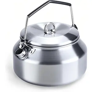 Camping Kettle Outdoor Campfire Camp Kettle, 1L Stainless Steel camping tea kettle Coffee Pot, Portable Lightweight Teapot Fast Heating Boiling Water, Ideal for Hiking Picnic Travel, Silver