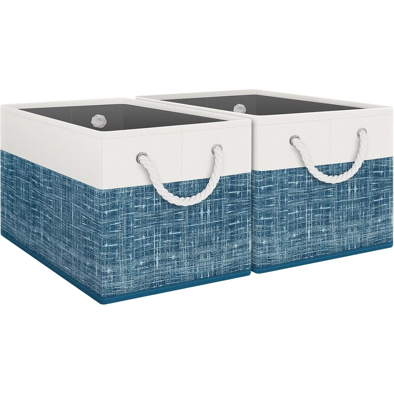 Storage Bins 2-Pack, Foldable Storage Baskets for Organizing Toys, Books, Shelves, Closet, Large Storage Box with Rope Handles, Sturdy Organizer Bins, White & Blue