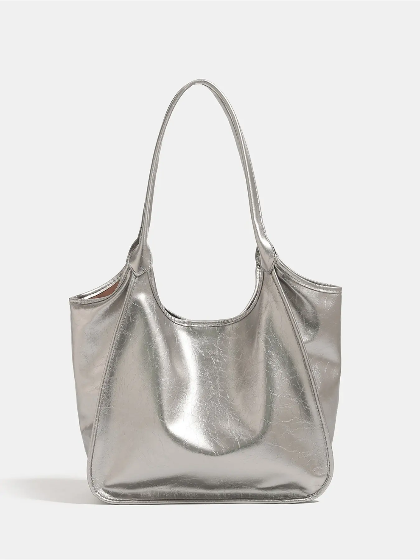 Premium niche design silver tote bag women's 2025 new large-capacity commuter shoulder portable underarm bag