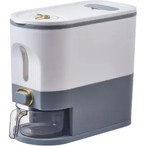 11 Lbs Rice Container, Large Grain Container Storage with Lid Measuring Cylinder Moisture Proof Household Cereal Dispenser Bucket for Kitchen Soybean Corn,White and Grey : Home & Kitchen