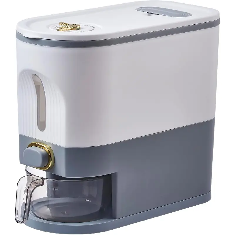 11 Lbs Rice Container, Large Grain Container Storage with Lid Measuring Cylinder Moisture Proof Household Cereal Dispenser Bucket for Kitchen Soybean Corn,White and Grey : Home & Kitchen