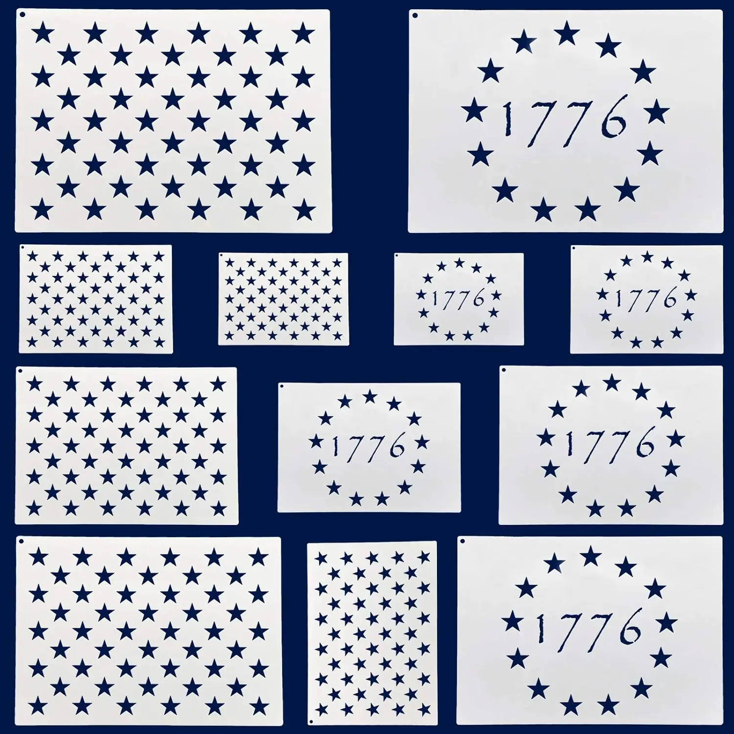 12 count  Stencils, 50  Stencils, 13 Stars 1776, 6 Sizes