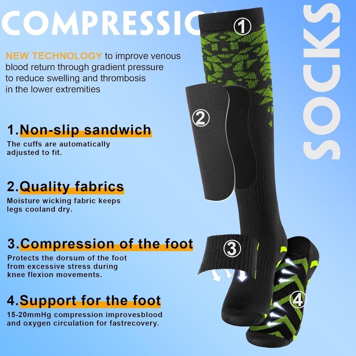 6-Pair Pack Unisex Compression Socks - Copper Ion Compression Socks, Suitable for Medical Use, Running, and Sports, Promotes Blood Circulation.