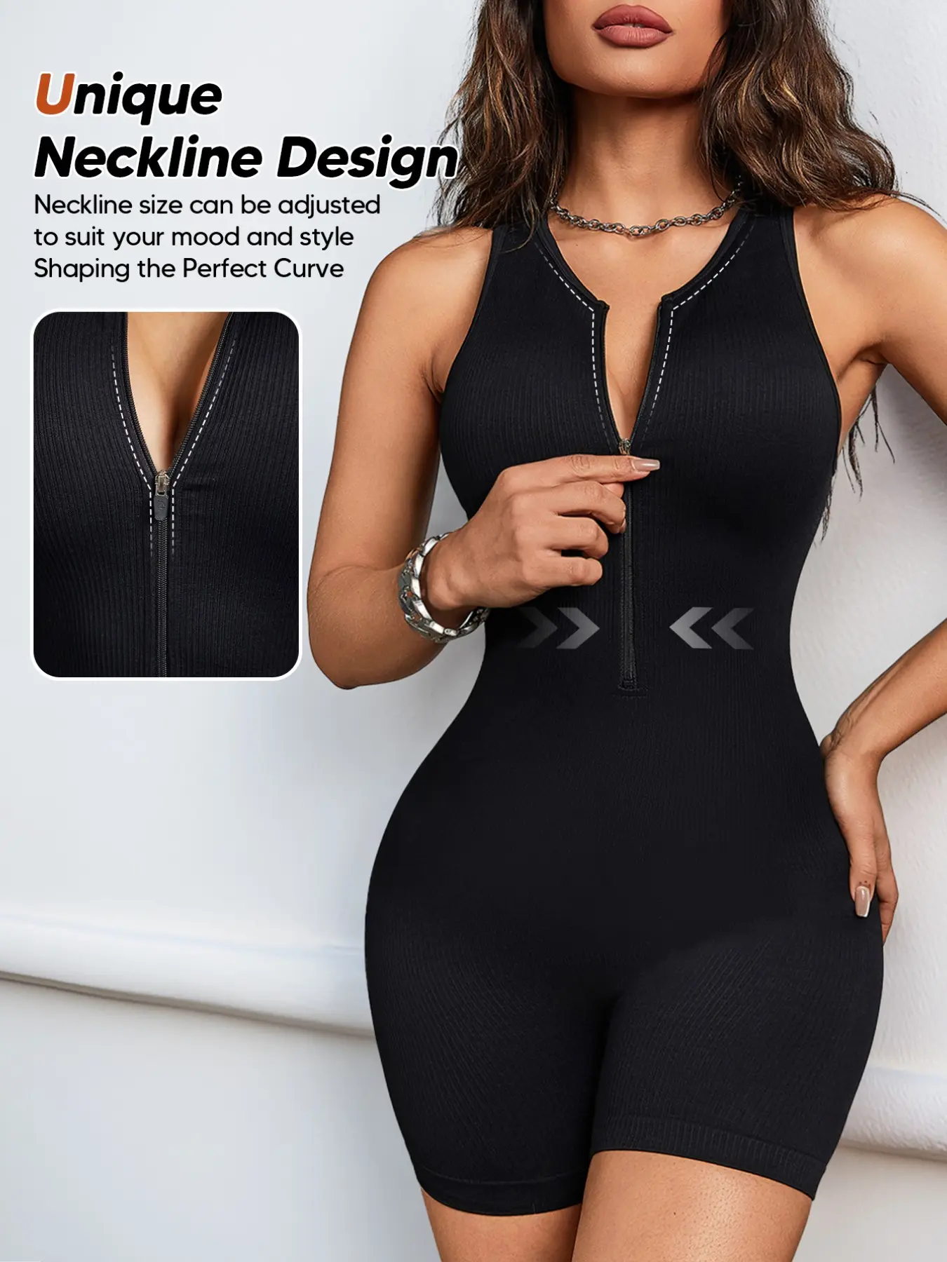 Women's Elegant Seamless Romper, Sleeveless Zip Design, Comfortable Breathable Short Pants, Stylish and Practical, Sleeveless Bodycon Romper