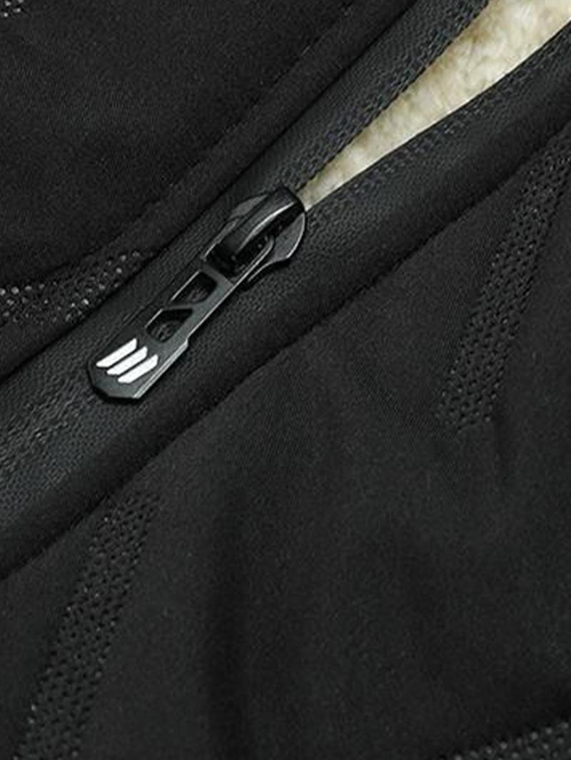 Men's winter thermal vest, wool lining, regular fit, polyester fiber, zipper design, machine washable, casual style, medium size men's top, solid color vest, wetsuit, tractor pattern, beige, black, crew neck, lightweight.