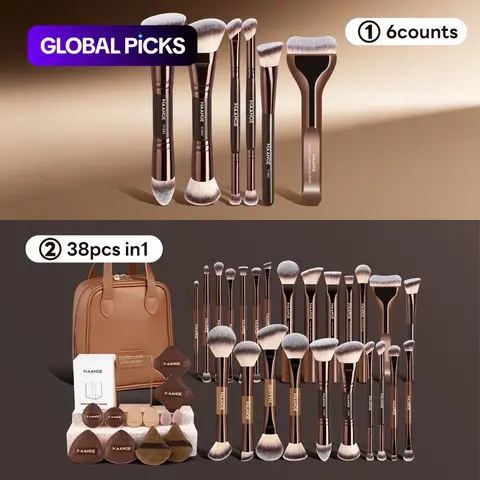 【Black Friday】MAANGE Makeup Brush Set with 12 Powder Puffs, Storage Cylinder and Handheld Bag, Metal Frame, 6/24 Pieces Cosmetic Tools, Face Makeup Brushes, Soft Brushes, Beauty Brush Set #GLOBAL PICKS