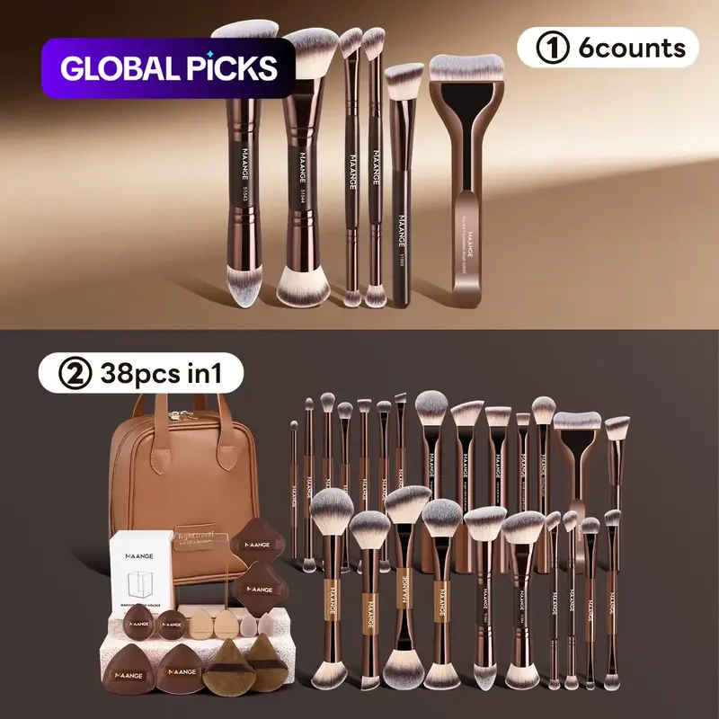 【Black Friday】MAANGE Makeup Brush Set with 12 Powder Puffs, Storage Cylinder and Handheld Bag, Metal Frame, 6/24 Pieces Cosmetic Tools, Face Makeup Brushes, Soft Brushes, Beauty Brush Set #GLOBAL PICKS