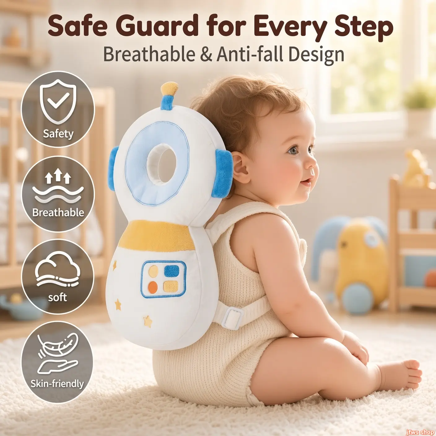 Astronaut Baby Head Protector Backpack with Adjustable Safety Harness, Plush Anti-Fall Toddler Walking Support – Cute Space Theme Crawling & Outdoor Safety Gear, 1st Birthday Gift