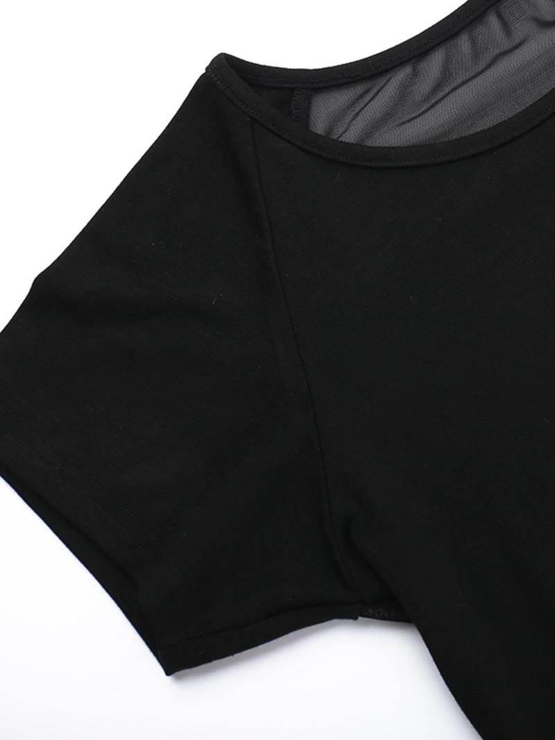 Women's Angel Print Sheer Round Neck Tee, Fashion Casual Crew Neck Short Sleeve T-shirt for Daily Holiday Vacation Outdoor Wear, Ladies Clothes for All Seasons,  Clothes for Women